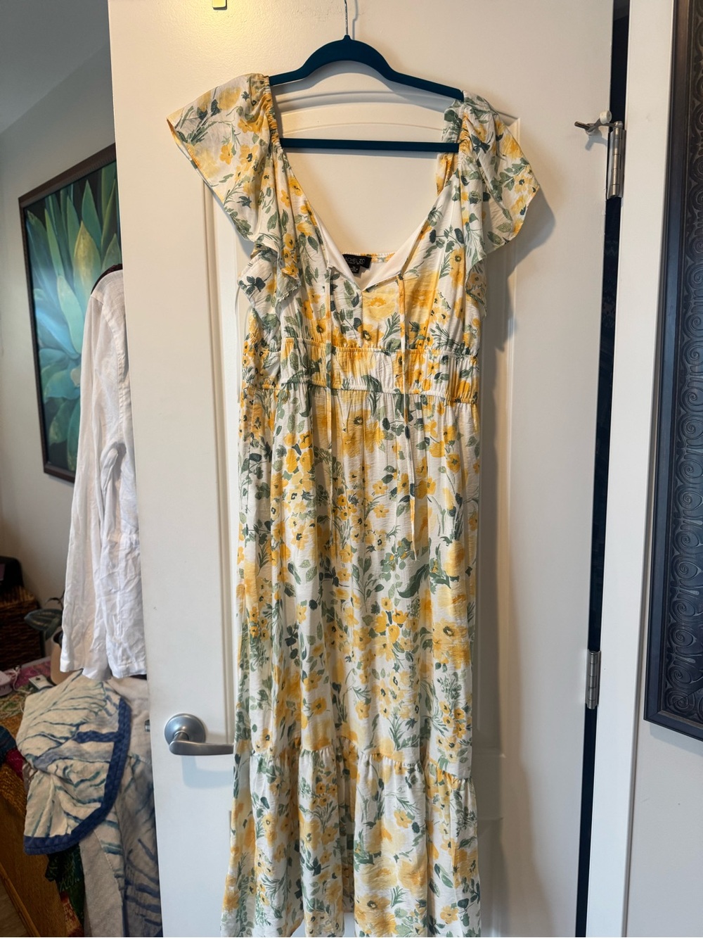 Rachel Zoe Yellow Floral Maxi Dress with Green Leaves